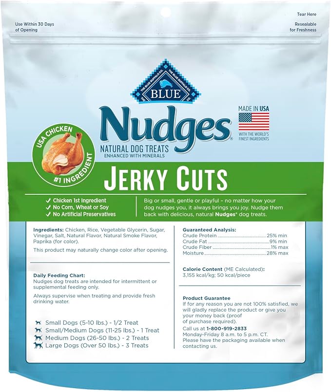Blue Buffalo Nudges Jerky Cuts Dog Treats, Made in the USA with Natural Ingredients, Chicken, 10-oz Bag