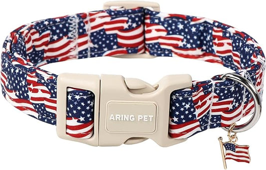 ARING PET American Flag Dog Collar-Cute 4th of July Dog Collars, Adjustable Patriotic Pet Collars Puppy Collar with Quick Release Buckle