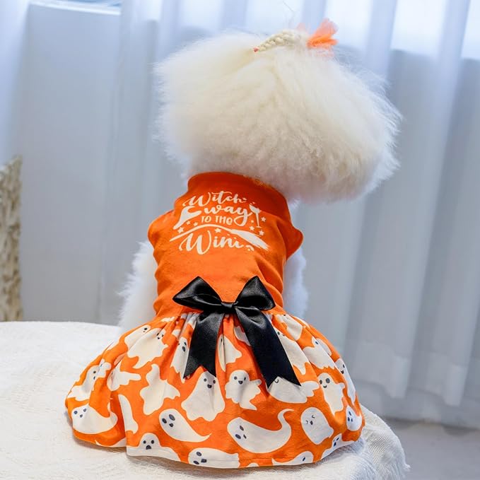 CuteBone Dog Dresses Velvet Holiday Small Dogs Clothes Onesie Pet Apparel Girl Puppy Skirt with Bow Hair Rope CVA25S-D