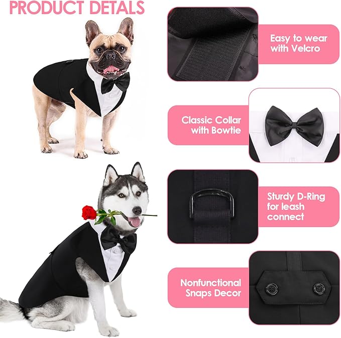 AOFITEE Dog Tuxedo Formal Dog Suit and Bandana Set, Gentle Dogs Wedding Party Suit Bow Tie Shirt, Tuxedo for Small Dogs Costume Outfit with Detachable Bowtie Collar for Christmas Halloween Dress Up