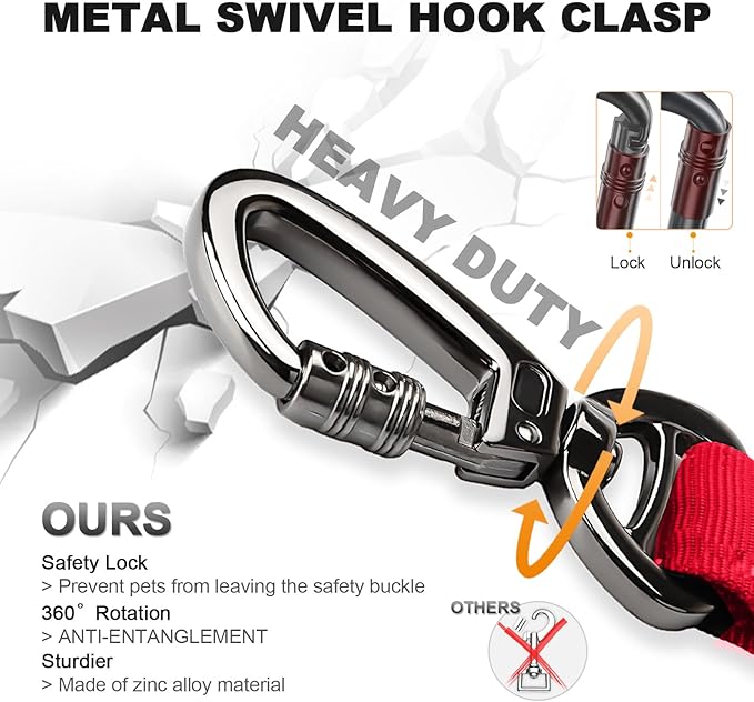 Tactical Dog Collar and Bungee Leash,Military Dog Collar & Leash Set with USA American Flag Adjustable K9 Collar with Heavy Duty Metal Buckle & Handle,with Patches and Airtags Case (L, Red)