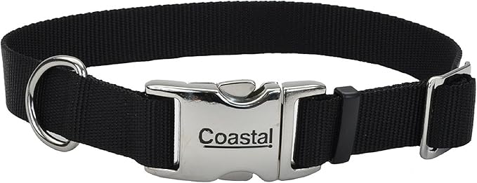 Coastal Pet Adjustable Dog Collar with Metal Buckle - Comfortable Fade-Resistant Dog Collar with Snap Lock - Perfect for Walking & Tie Outs - Black, 3/4" x 14" x 20"