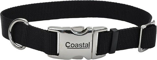 Coastal Pet Adjustable Dog Collar with Metal Buckle - Comfortable Fade-Resistant Dog Collar with Snap Lock - Perfect for Walking & Tie Outs - Black, 3/4" x 14" x 20"