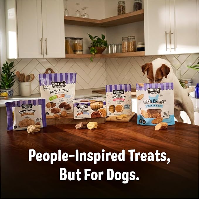 Three Dog Bakery Bark’N Crunch! Chicken Chips, Crunchy Treats for Dogs, Single Ingredient, High Protein Snacks, No Artificial Flavors or Colors, Made in The USA, 4oz