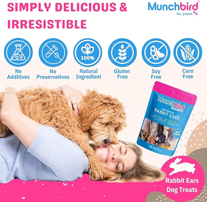 Dehydrated Rabbit Ears for Dogs (4pcs) European Furry Rabbit Natural Fiber for Digestive Health