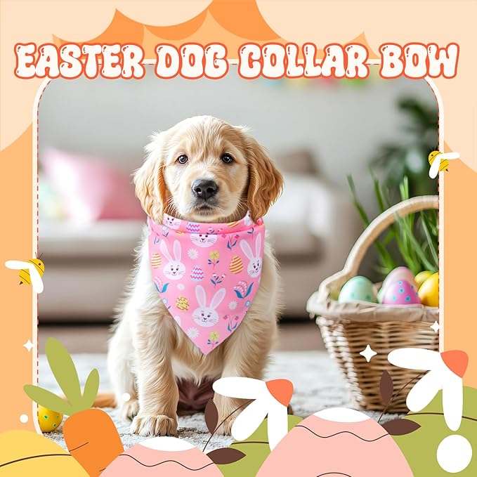 Preboun 50 Pcs Easter Dog Bandanas Bulk Bunny Dog Bandanas for Dogs Eggs Bibs Dog Scarf Easter Day Dog Bandanas for Easter Puppy Small Medium Large Dog Costume Accessories(31.5 x 21.7 x 21.7 Inch)