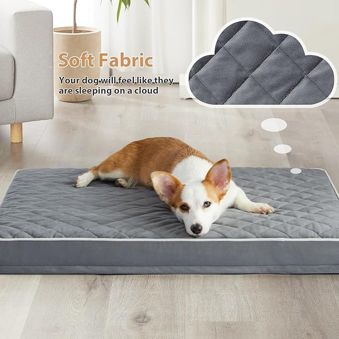WNPETHOME Washable Dog Beds for Large Dogs, Giant Waterproof Dog Bed with Removable Washable Cover & Anti-Slip Bottom, Egg Crate Foam Pet Bed Mat, Multi-Needle Quilting XXXL Dog Bed, Grey