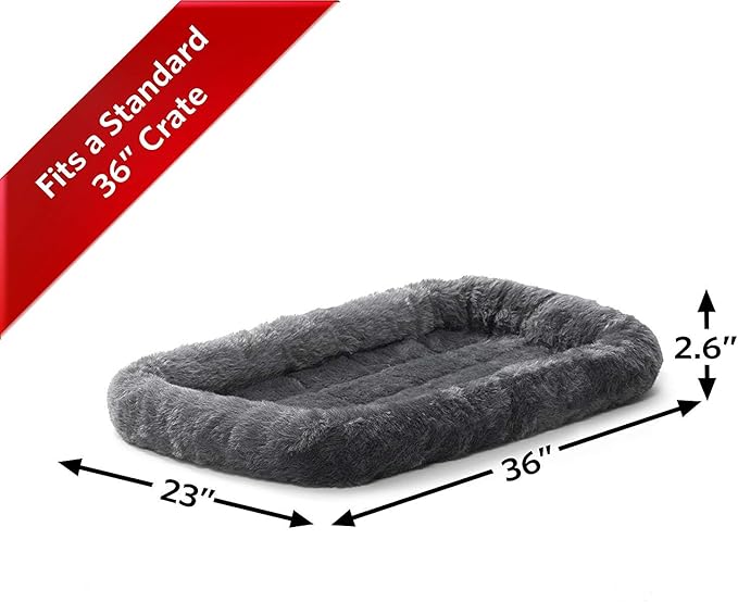 MidWest Homes for Pets Bolster Dog Bed 36L-Inch Gray Dog Bed w/Comfortable Bolster | Ideal for Intermediate Dog Breeds & Fits a 36-Inch Dog Crate | Easy Maintenance Machine Wash & Dry