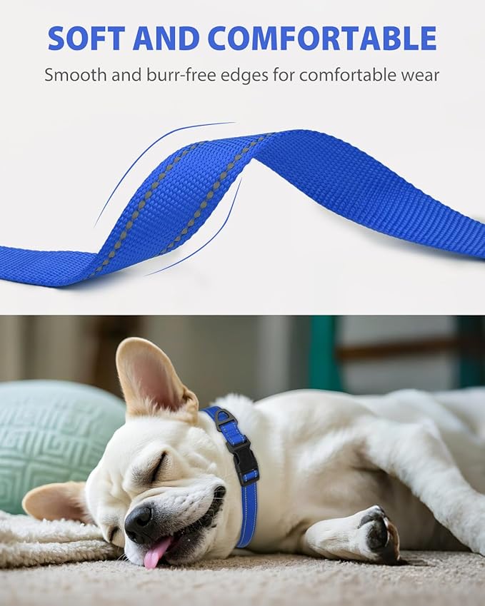 Joytale Small Dog Collar, Reflective and Adjustable Nylon Collar with Quick-Release Buckle, Lightweight No-Choke Design for Small Dogs, Navy Blue, 5/8" Width