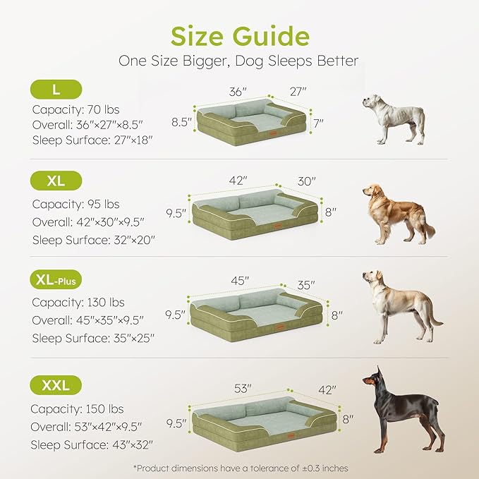 Jumbo Dog Bed for Extra Large Dogs, Orthopedic Dog Bed with Cooling Gel Memory Foam, Waterproof Pet Bed with Removable Washable Cover, 45" Pet Sofa Couch Dutch Velvet with Bone Toy, Dark Green
