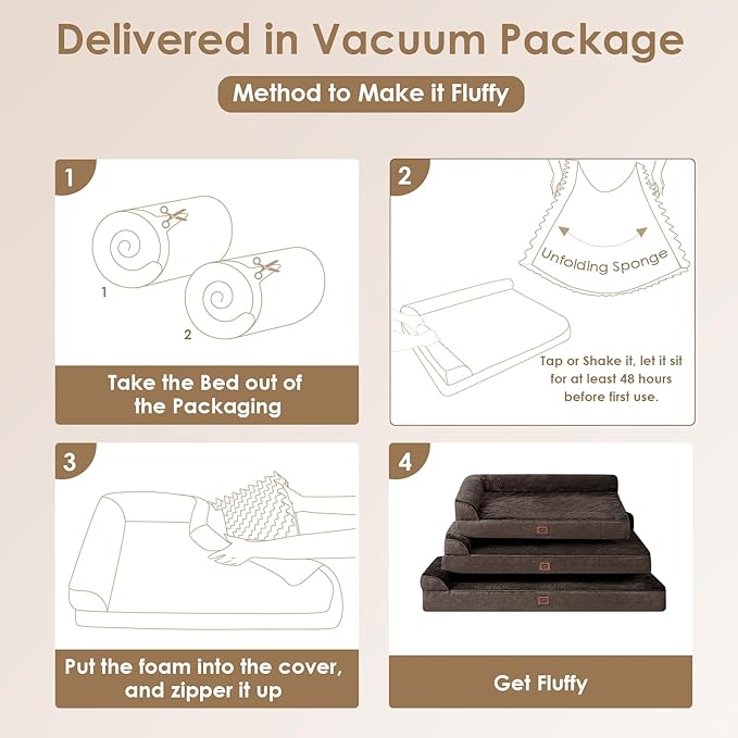 EHEYCIGA Memory Foam Dog Bed Large Sized Dogs, Pet Bed for Large Dog for Crate with Waterproof Liner, Pet Couch Bed Orthopedic with Washable Removable Cover, 35x23x6 Inches, Brown