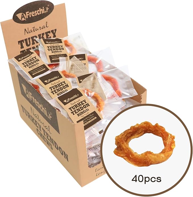 Afreschi Natural Turkey Tendon Ring (S) 40 Units/Box, Dog Treats for Signature Series, All Natural Human Grade Puppy Chew, Turkey Sourced from USA, Hypoallergenic, Rawhide Alternative