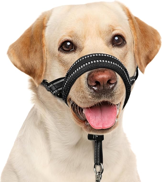 BARKLESS Soft Dog Head Collar, Patented Padded No Pull Head Halter, Training Nose Leash with Safety Link for Medium Large Dogs, Adjustable Muzzle Leash, Easy Control for Walking(Black, XL)