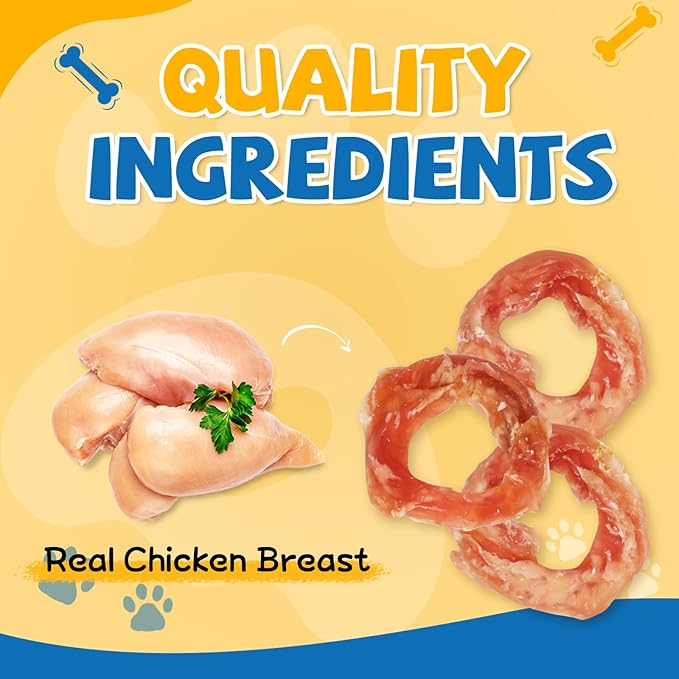 Dog Treats Chicken Jerky Rings, Natural Chicken Breast, Healthy Training Rewards for Dogs w/Glucosamine Chondroitin