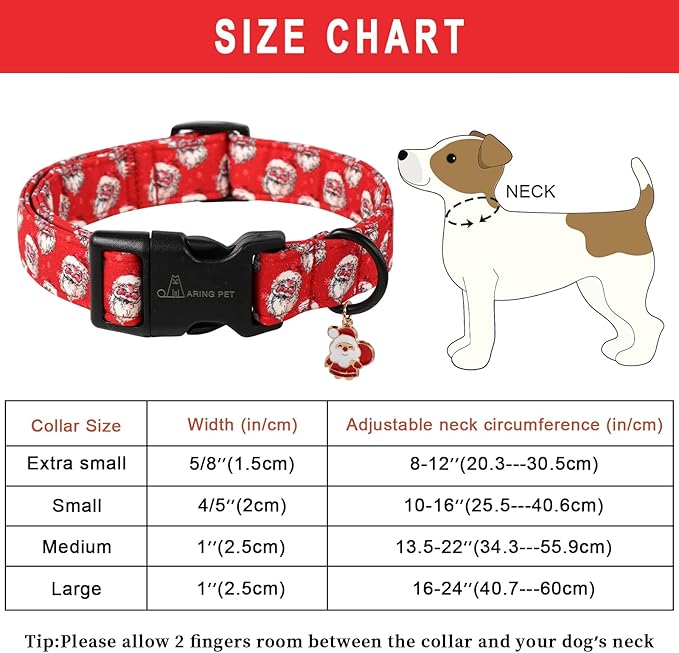 ARING PET Christmas Dog Collar-Cute Red Santa Claus Dog Collars, Adjustable Christmas Pet Collars Puppy Collar with Quick Release Buckle for Girl&Boy Dogs