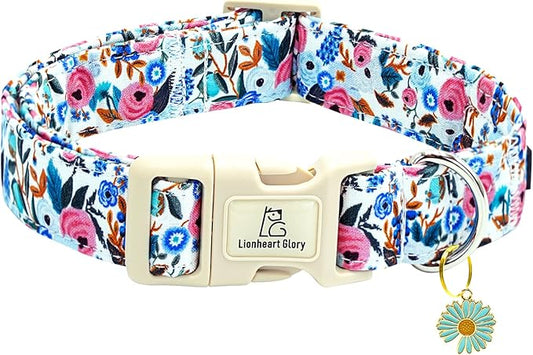 Lionheart glory Dog Collar Flowers Print Dogs Collar Spring Summer Cute Collars Dog Girl or Boy Soft Durable Adjustable Dog Collars for Small Dogs Pet Gift
