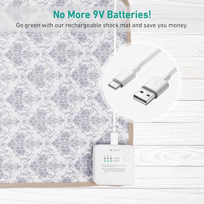 DOGNESS Rechargeable Pet Shock Mat, 31"x15" Safe Cat Repellent Mat Electronic Training Pads Keep Dogs and Cats Off Couch, Bed, Indoor Cat Deterrent Mat (Elegant Printing)