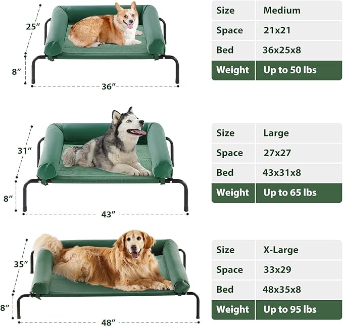 RRPETHOME Elevated Cooling Dog Bed,Raised Dog Cots Beds for Large Dogs,Outdoor Pet Bed for Large Dogs,Chew Proof Portable Cooling Pet Cot Skid-Resistant Feet,Frame with Breathable Mesh