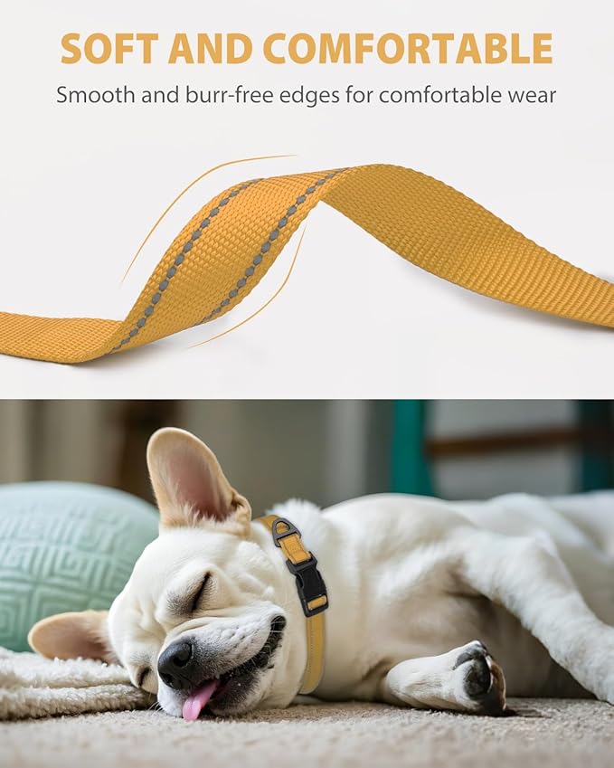 Joytale Small Dog Collar, Reflective and Adjustable Nylon Collar with Quick-Release Buckle, Lightweight No-Choke Design for Small Dogs, Khaki, 5/8" Width