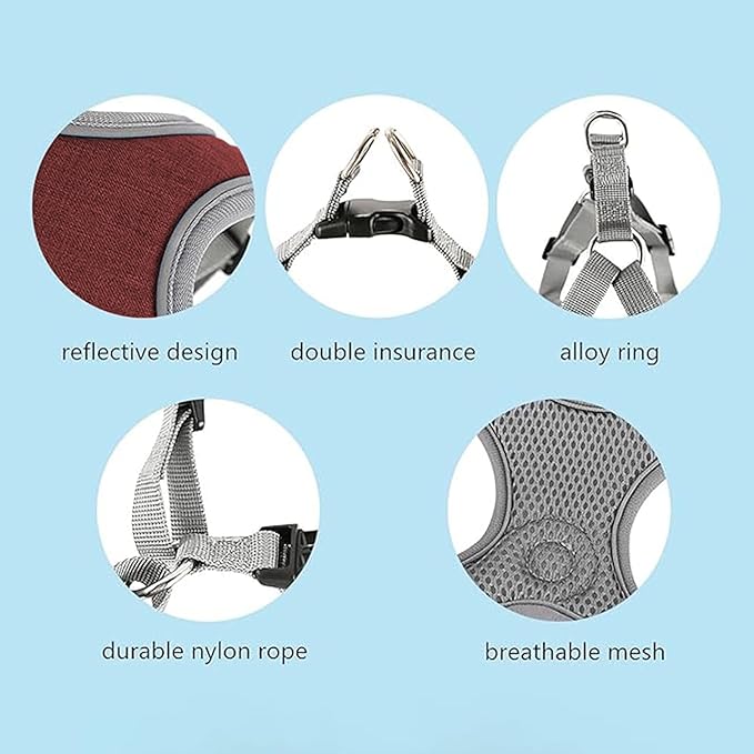 Dog Harness with Leash Set, No Pull Adjustable Step in Collars Frenchie Harness Vest for Small Medium Dogs Walking and Running(S, Red)