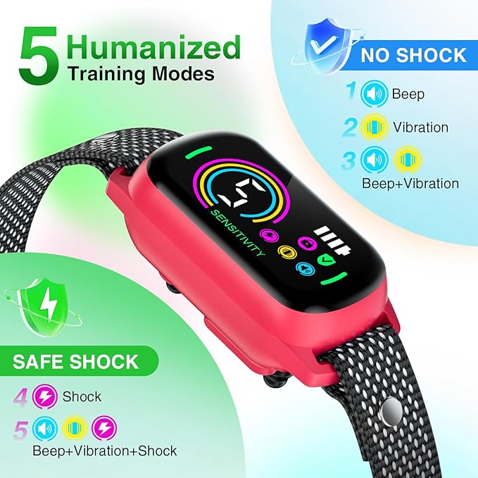 2 Pack Bark Collar, Rechargeable Dog Bark Collar for Large Medium Small Dogs, Smart Training Collar with 5 Adjustable Sensitivity Beep Vibration Harmless Shock, Anti Barking Device for Dogs (Pink)
