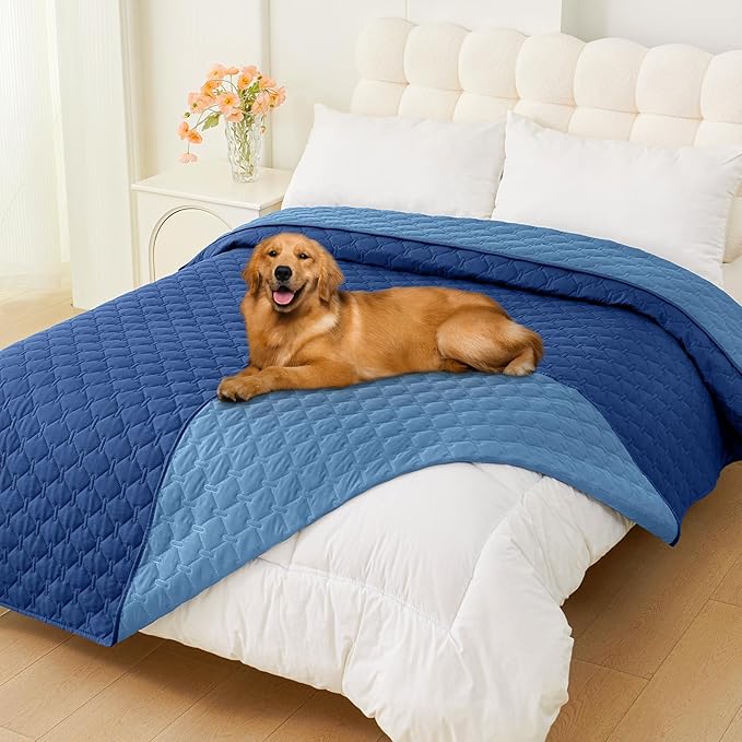 Smiry Waterproof Dog Bed Cover Blanket, Soft Reversible Pet Blanket, Washable Leakproof Cats Dogs Couch Cover for Sofa, Couch, Furniture (82x82 Inch, Navy/Blue)