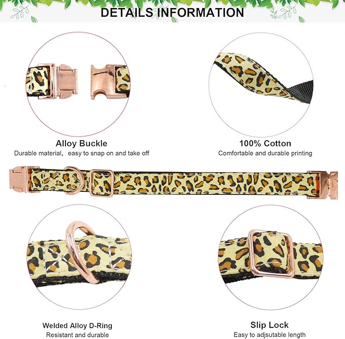 Metal Buckle Dog Collar, Durable Adjustable Dog Collar Soft for Small Medium Large Dogs (L(15-23in), Yellow Leopard)