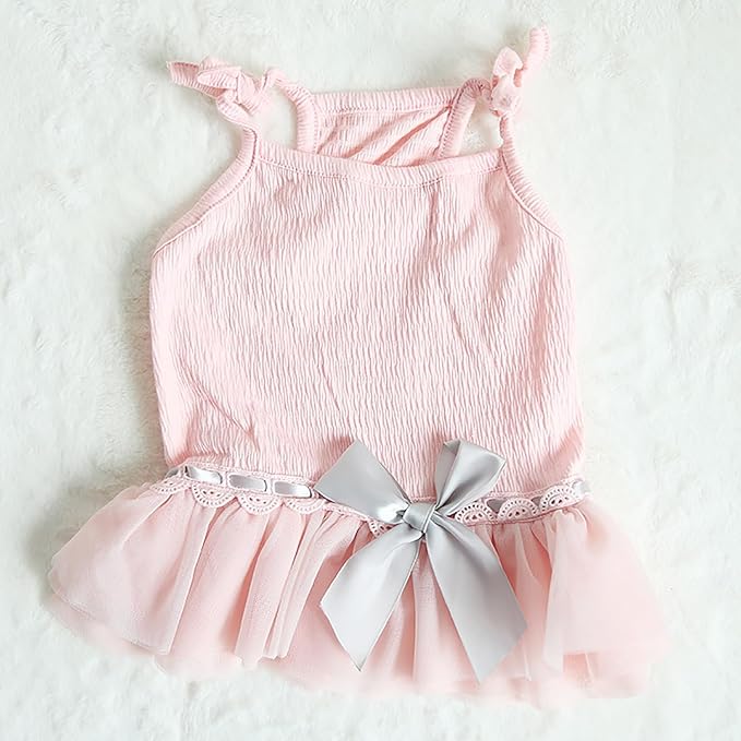 Moorfowl French Bulldog Princess Pink Tutu Dress Summer Vest Gauze Skirt for Pug Corgi Doggie Party Tulle Dress with Bowknot Fashion Outfits (XS(Back 11.02"-11.81",Chest 18.11"-19.68"))