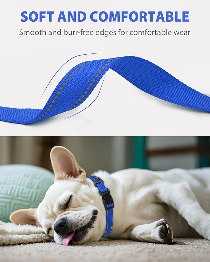 Joytale Small Dog Collar, Reflective and Adjustable Nylon Collar with Quick-Release Buckle, Lightweight No-Choke Design for Small Dogs, Navy Blue, 3/4" Width