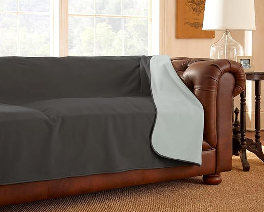 Mambe 100% Waterproof Furniture Cover Blanket for Dogs and Cats, Protection for Bed Couch Sofa Recliner Carpet, Soft Durable Washable Microfleece, Slate-Mist, 70x120 inches