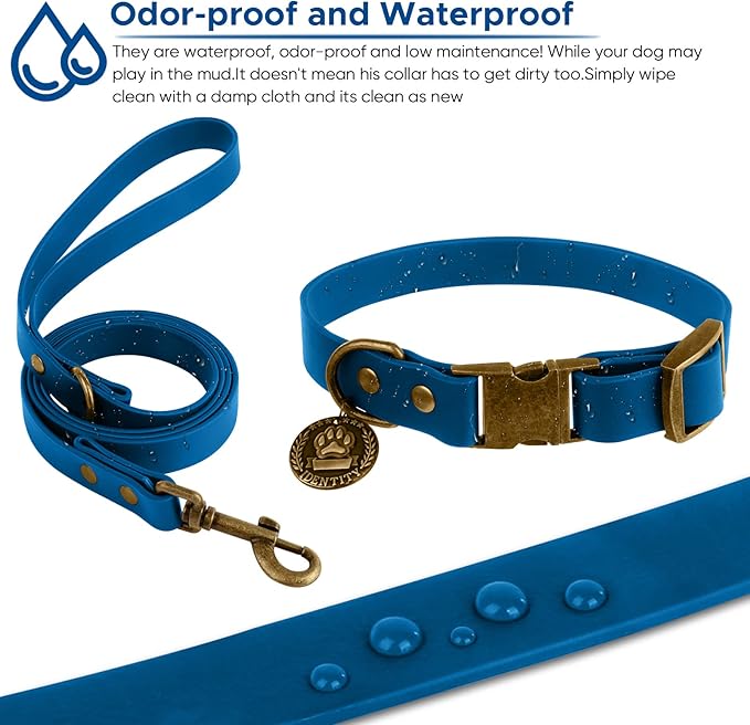 Wisedog Dog Collar and Leash Set Combo: Adjustable Durable Pet Collars with Dog Leashes for Small Medium Large Dogs, Includes One Bonus of Poop Bag Holder (M, Blue)