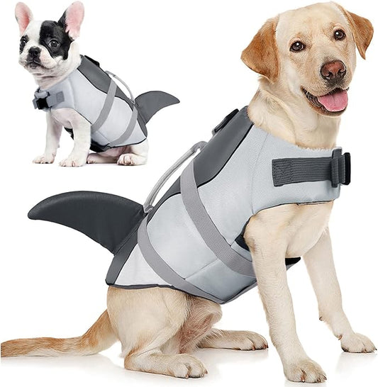AOFITEE Dog Life Jacket, Shark Dog Life Vest for Swimming Boating, High Flotation Pet Lifesaver with Rescue Handle, Reflective French Bulldog Lifejacket, Life Jackets for Small Medium Large Dogs, M