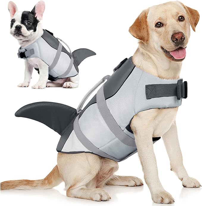 AOFITEE Dog Life Vest for Swimming, Shark Dog Life Jacket Large, High Flotation Dogs Swimming Vest with Rescue Handle and Reflective Stripe, Dogs Lifesaver Swimsuit for Boating Summer Pool Beach, XL