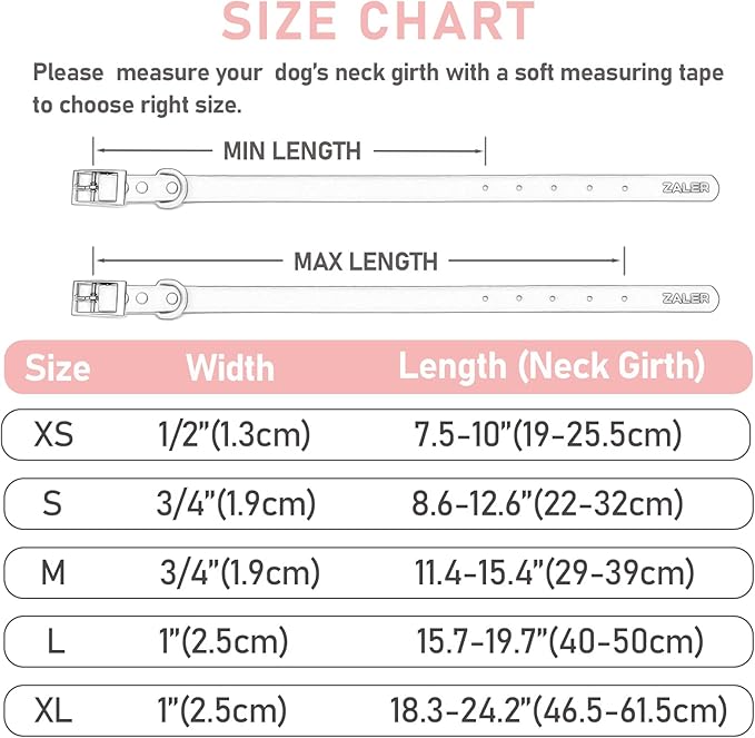 ZALER Waterproof Dog Collar, Adjustable Odor Proof Dog Collars Easy to Clean, Soft Comfortable Pet Collars for Large, Medium Small Dogs (Pink, L(Length:15.7''-19.7''; Width:1''))