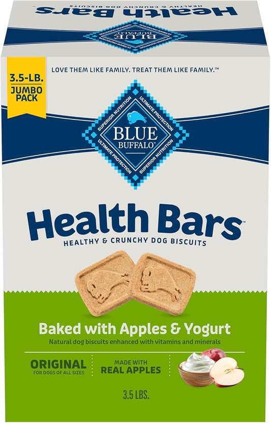 Blue Buffalo Health Bars Crunchy Dog Biscuits, Oven-Baked With Natural Ingredients, Apples & Yogurt, 3.5 lb Box