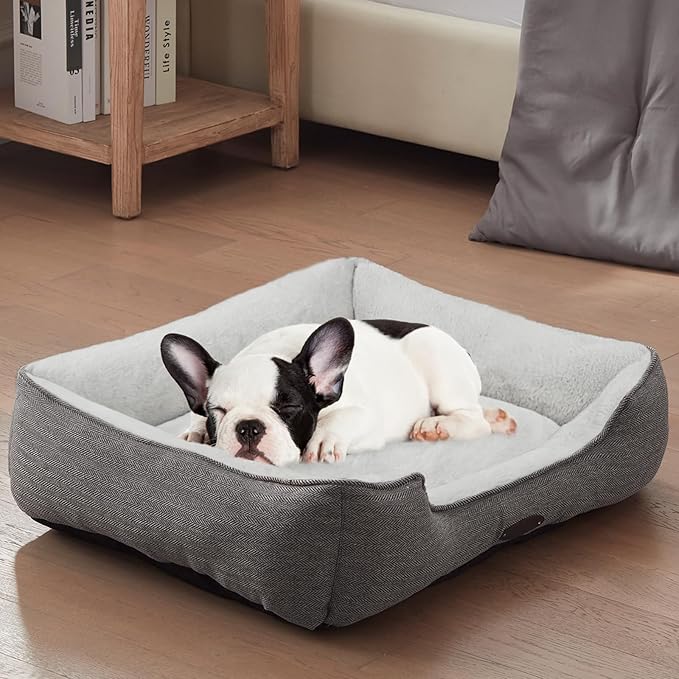 Dog Bed for Small Dogs Breeds, Rectangular Soft Kennel Bed,Washable Deluxe Plush Dog Crate Beds, Comfy Durable Pet Sleeping Bed with Pillow & Non-Slip Bottom, Size (24"X21" Gray)