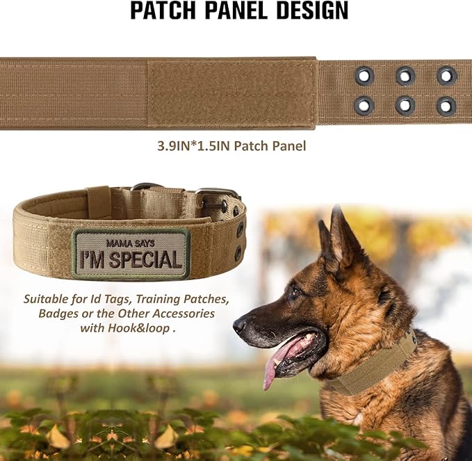 Tactical Dog Collar Military Adjustable Dog Collars Soft Nylon K9 Training Collar with Patch Heavy Duty Metal Buckle Collars for Medium Large Dogs (Green, L)