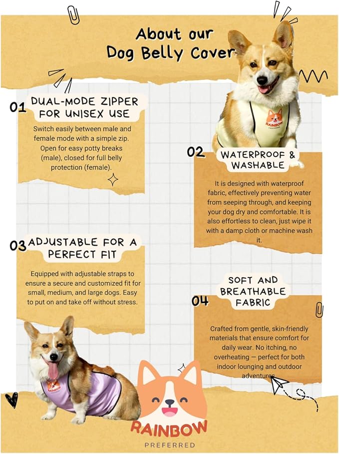 RainbowPreferred New Waterproof Dog Belly Protector Belly Cover Raincoat Rain Jacket Belly Band Recovery Suite Apron for Dog Clothes Costume