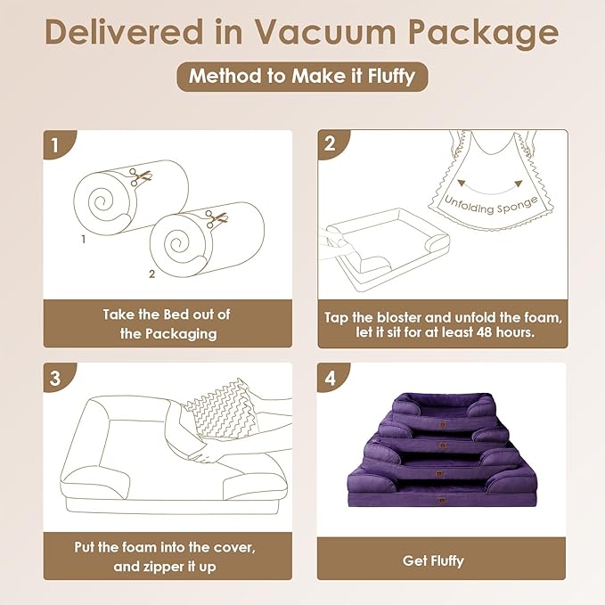 EHEYCIGA Orthopedic Dog Bed for Medium Dogs, Waterproof Memory Foam Medium Dog Beds with Sides, Non-Slip Bottom and Egg-Crate Foam Pet Couch Bed with Washable Removable Cover, Purple