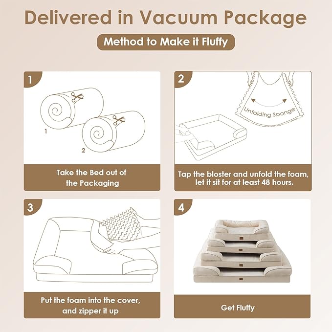 EHEYCIGA Orthopedic Dog Beds for Extra Large Dogs, Waterproof Memory Foam XXL Dog Bed with Sides, Non-Slip Bottom and Egg-Crate Foam Big Pet Couch Bed with Washable Removable Cover, Beige