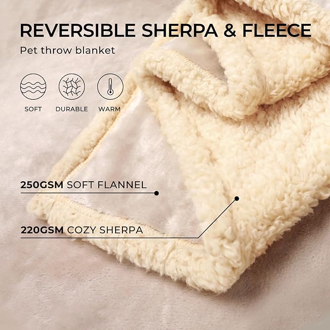 Waterproof Pet Blanket, Liquid Pee Proof Dog Blanket for Sofa Bed Couch, Reversible Sherpa Fleece Furniture Protector Cover for Small Medium Large Dogs Cats, Grey Beige Medium(57" x 40")