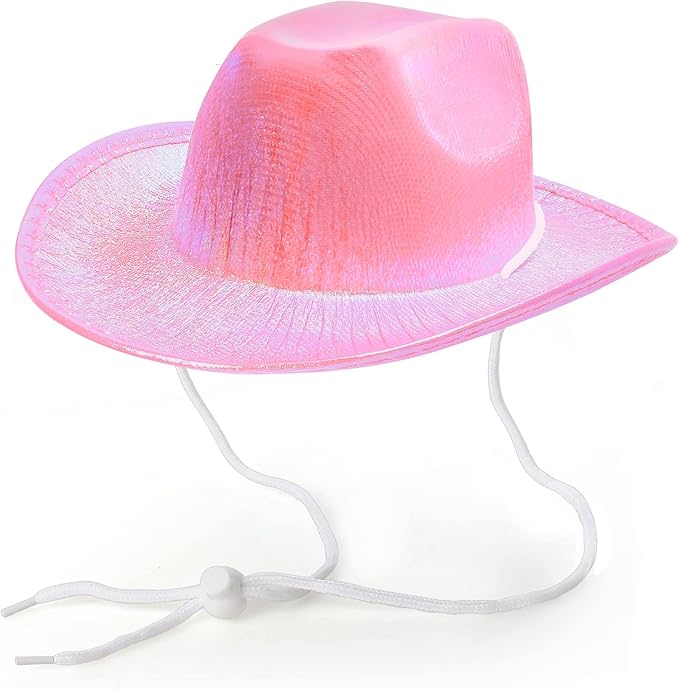 Yewong Pet Neon Sparkly Glitter Space Cowboy Hat Costume Set Dog Cat Metallic Space Shiny Cowboy Hats with Paisley Bandana West Cowboy Accessories for Pets (Metallic Pink) One Size
