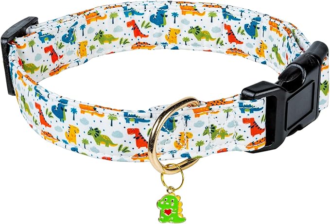 Cute Cotton Dog Collar for Small Medium Large Dogs Special Design Cute White Dinosaur Dog Collar for Boy Male Dogs Soft Adjustable Dinosaur Puppy Collars for Boy Male Dogs Pet Collar