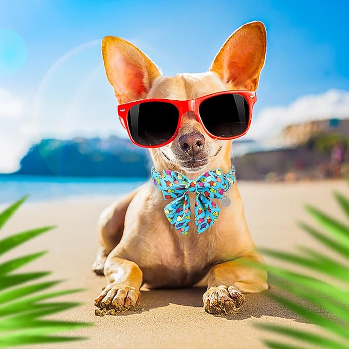 Summer Dog Collar with Bow Tie, Cotton Cute Bowtie Dog Collar, Summer Bowtie Collar for Puppy Boy Girl Dog or Cat, Comfortable Blue Dog Collar with Metal Buckle, XS