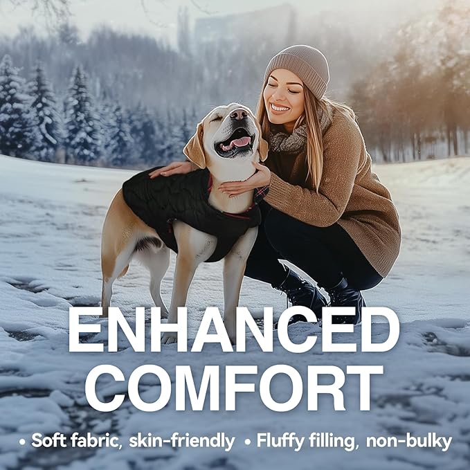 VIVAGLORY SoftJoy Dog Winter Coat - British Style Plaid Jacket & Vest for Snow, Cold Weather - Heavy Duty, Warm & Cozy, Reversible - L Red