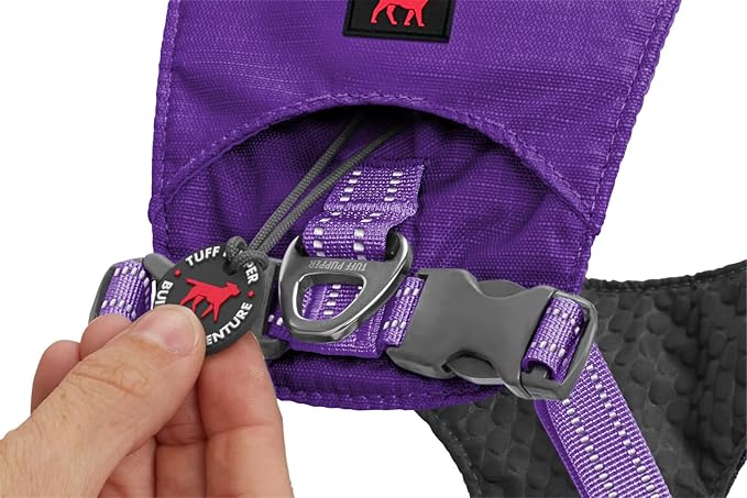 Tuff Pupper Lightweight Dog Harness for Walking | Front & Back Leash Clips | 4-Way Adjustable Fit | Reflective Trim | Easy On/Off Buckles | Lightweight & Breathable | No Pull Design (XXS, Purple)