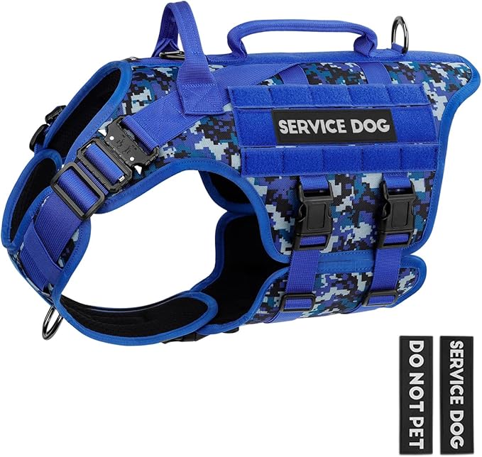 Tactical Dog Harness - PETNANNY Dog Harness Service Dog Vest for Large Breed Dog, Hook and Loop Panel for Service Dog Patchs, Work Dog MOLLE Vest with Handle for Walking Hiking Training(Navy Blue,M)