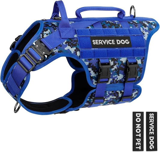 Tactical Dog Harness - PETNANNY Dog Harness Service Dog Vest for Large Breed Dog, Hook and Loop Panel for Service Dog Patchs, Work Dog MOLLE Vest with Handle for Walking Hiking Training(Navy Blue,M)