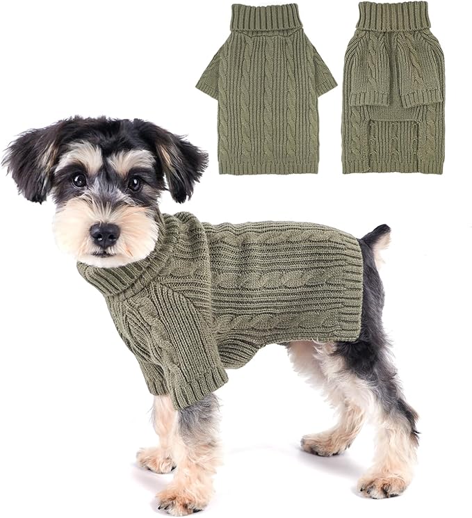 Turtleneck Dog Sweaters Dog Clothes for Small Dogs Dog Knitted Warm Sweater Puppy Cold Weather Clothes Small Dog Pullover Sweater Fall Winter Doggie Outfits Cat Apparel (Green, Large)