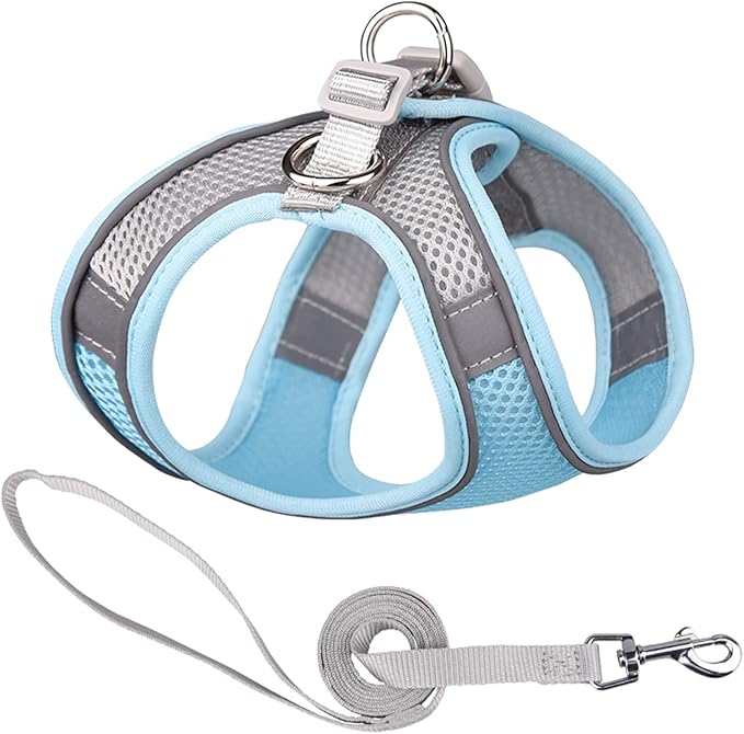 Soft Small Dog Harness and Leash Set Mesh Puppy Harnesses Leash Easy Walk Dog Harness Vest Adjustable Reflective No Pull Dog Harnesses for Small Dogs Cats (Blue Grey,M)
